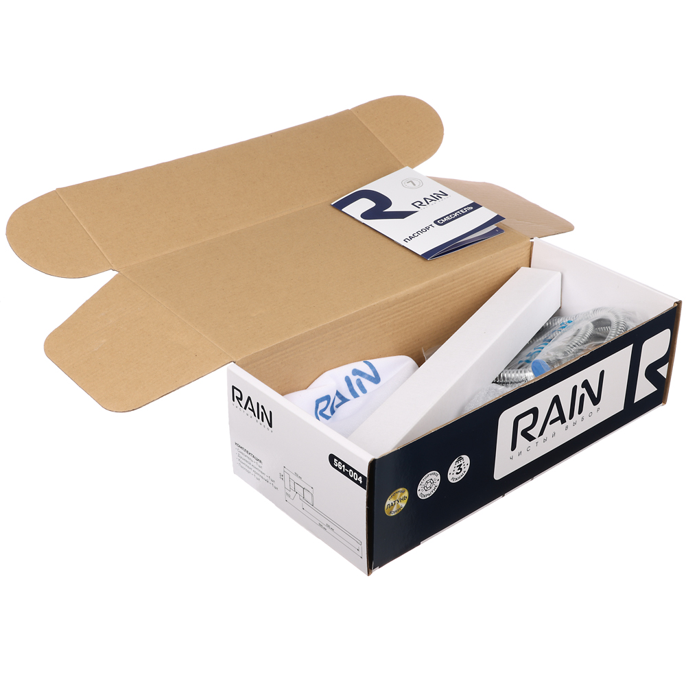 RAIN Смеситель для ванны Уран, прямой излив 35см, кранбуксы 1/2, душ. набор, овал, латунь, хром, арт.№ 561-004