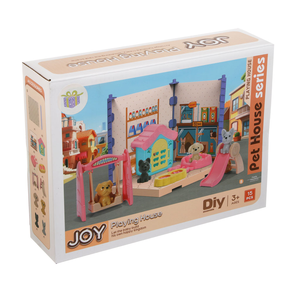 Набор Игровой "Счастливая семья" питомцы с домиком, ABS, картон, PP, тм ИГРОЛЕНД, арт.№ 294-253