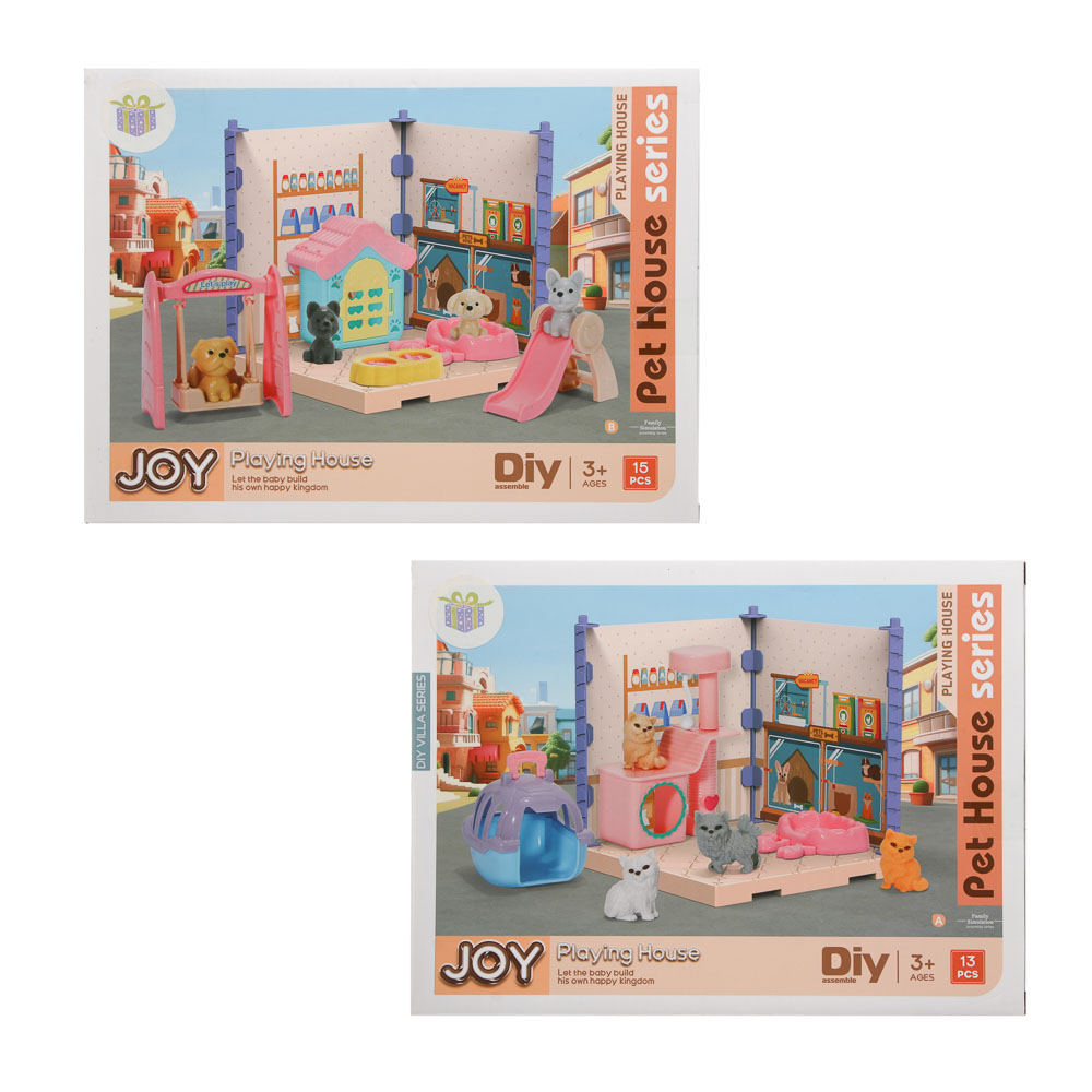 Набор Игровой "Счастливая семья" питомцы с домиком, ABS, картон, PP, тм ИГРОЛЕНД, арт.№ 294-253