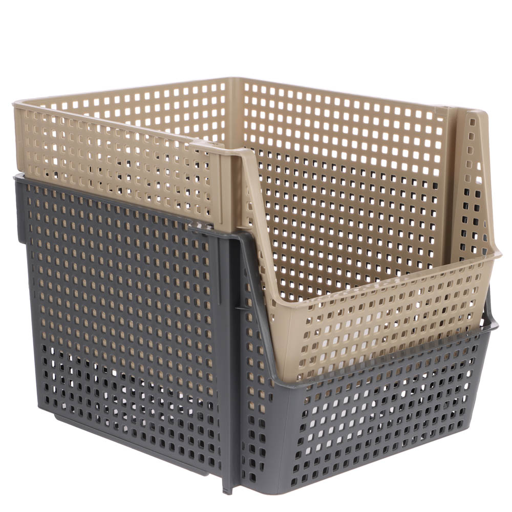 Корзинка для хранения Лофт10л штабелируемая серый, латте, арт.№ 457-856
