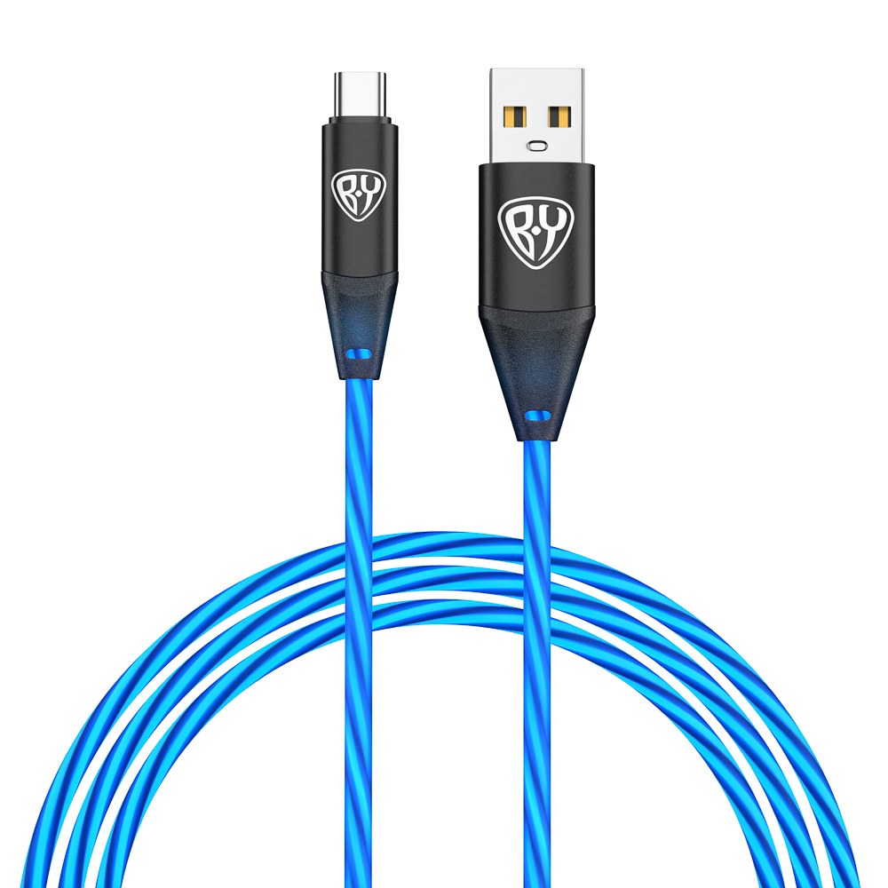BY Кабель для зарядки Светящийся Type-C, 1м, 2.4А, Быстрая зарядка, подсв. голубая, Герои, КОЩЕЙ, арт.№ 931-478