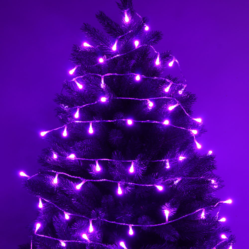 Гирлянда вьюн 10 м СНОУ БУМ, 100 LED ламп, сиреневое свечение (8 режимов), ПВХ прозрачный, 220В, арт.№ 384-204