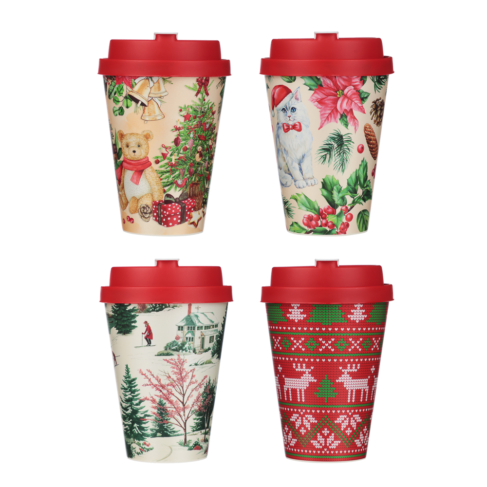 Зимние игрушки Стакан с крышкой и клапаном 420мл, пластик, 4 дизайна, арт.№ 861-550