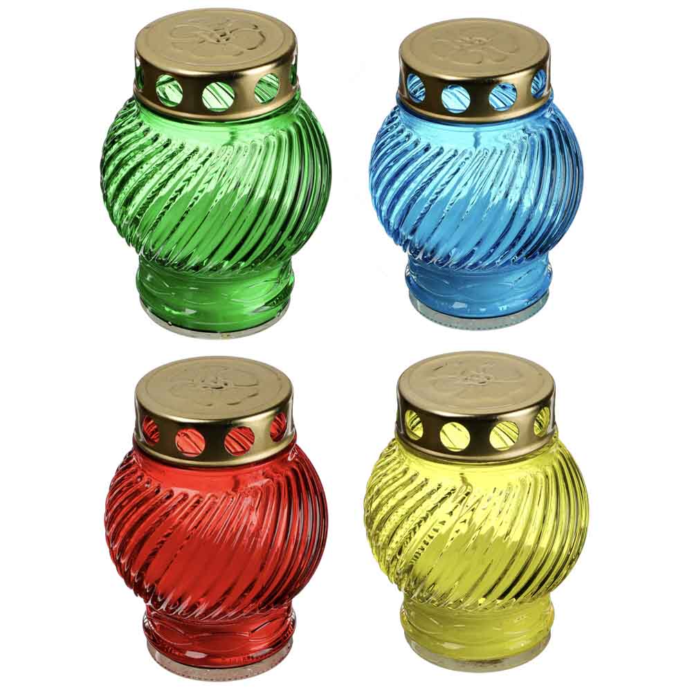 Свеча парафиновая поминальная в стеклянном подсвечнике, 11,5х8,5см, 4 цвета, арт.№ 527-005