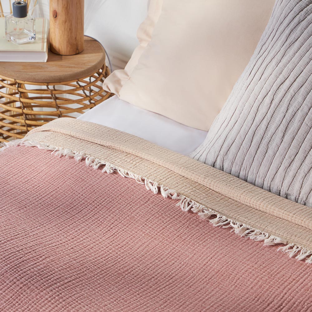 BY COLLECTION Покрывало муслиновое двухстороннее 230х250см, 100% хлопок, терракота, песочный, арт.№ 486-154