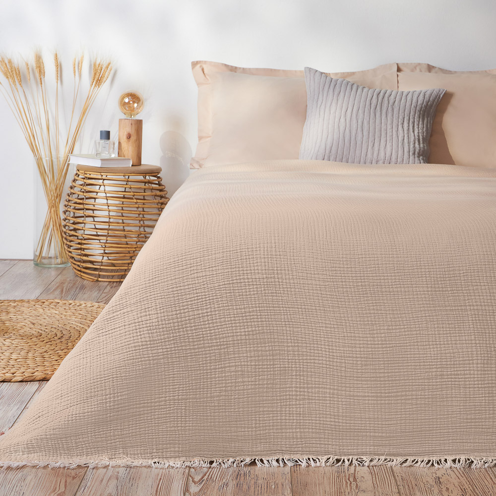 BY COLLECTION Покрывало муслиновое двухстороннее 230х250см, 100% хлопок, терракота, песочный, арт.№ 486-154