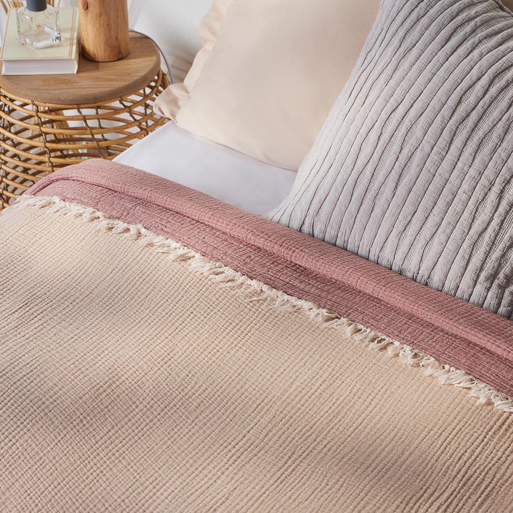 BY COLLECTION Покрывало муслиновое двухстороннее 230х250см, 100% хлопок, терракота, песочный, арт.№ 486-154