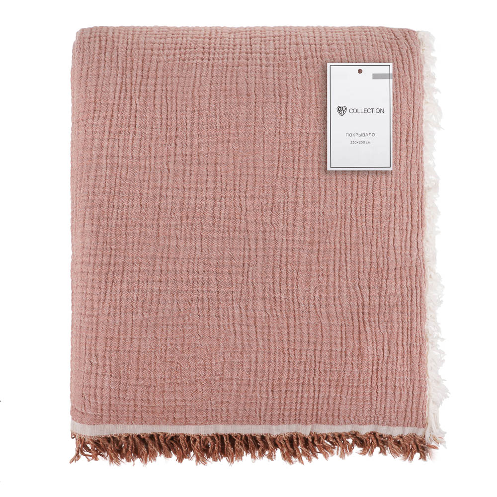 BY COLLECTION Покрывало муслиновое двухстороннее 230х250см, 100% хлопок, терракота, песочный, арт.№ 486-154