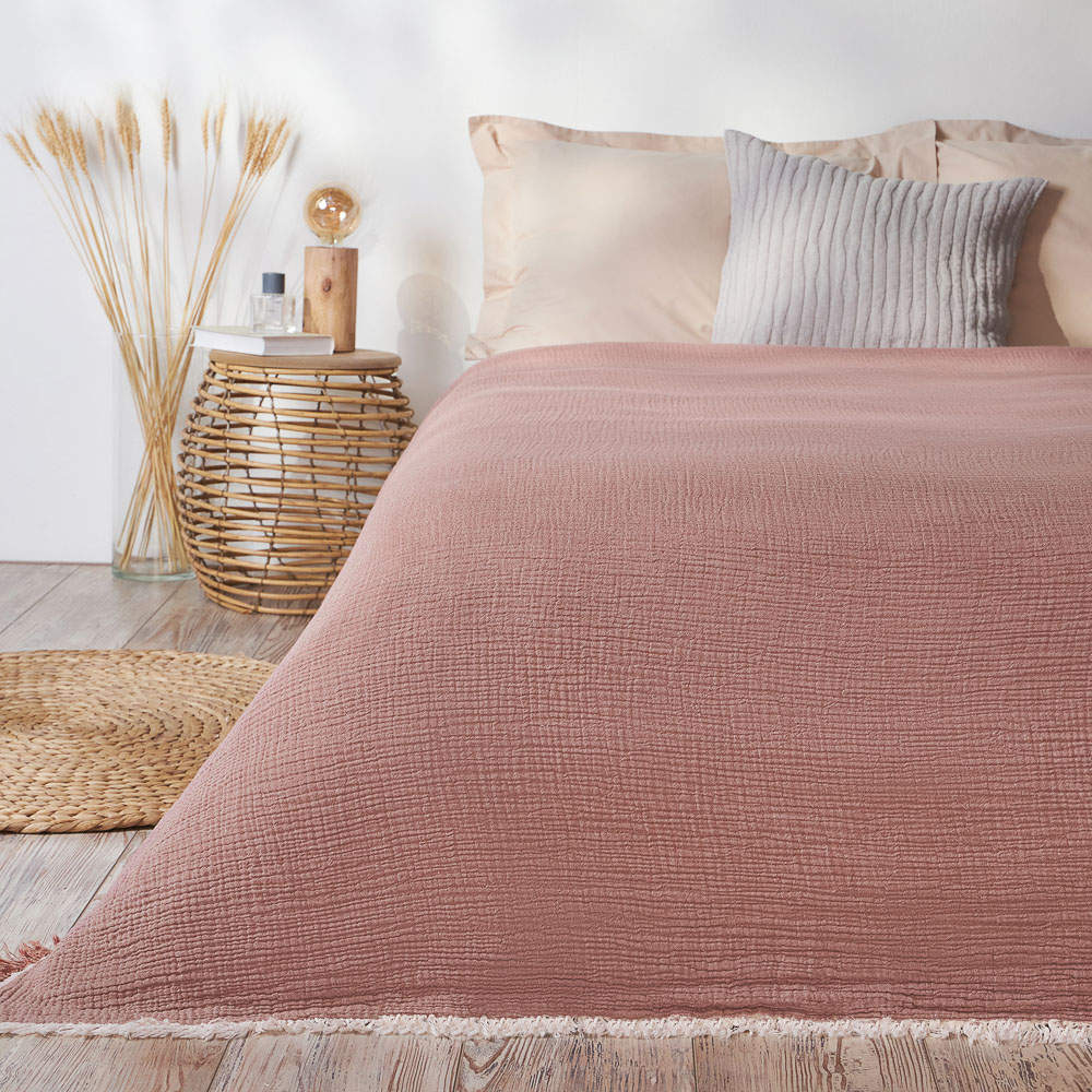 BY COLLECTION Покрывало муслиновое двухстороннее 230х250см, 100% хлопок, терракота, песочный, арт.№ 486-154