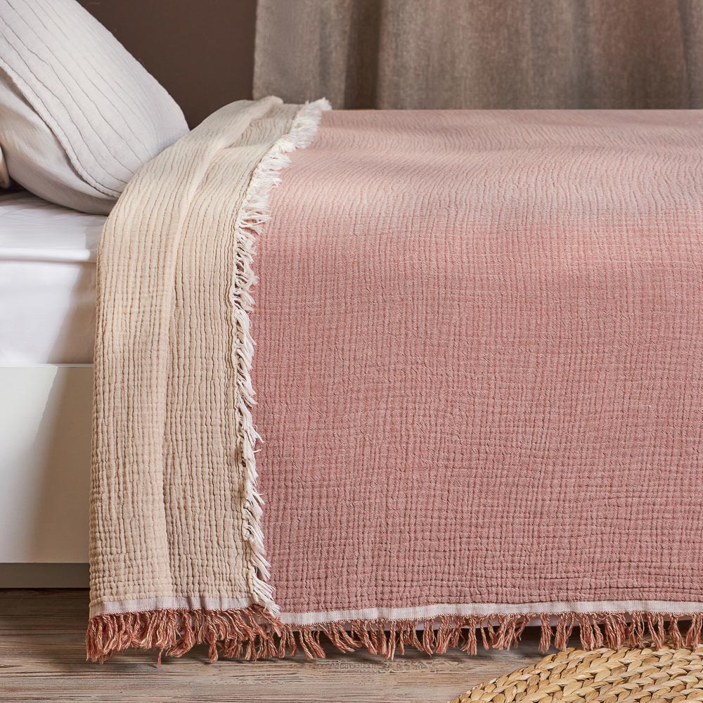 BY COLLECTION Покрывало муслиновое двухстороннее 230х250см, 100% хлопок, терракота, песочный, арт.№ 486-154