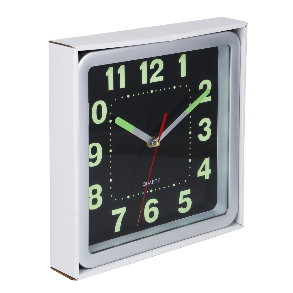 LADECOR CHRONO Часы настенные квадратные, пластик, 25x25x4 см, 1xAA, оправа серебро, арт.№ 581-333
