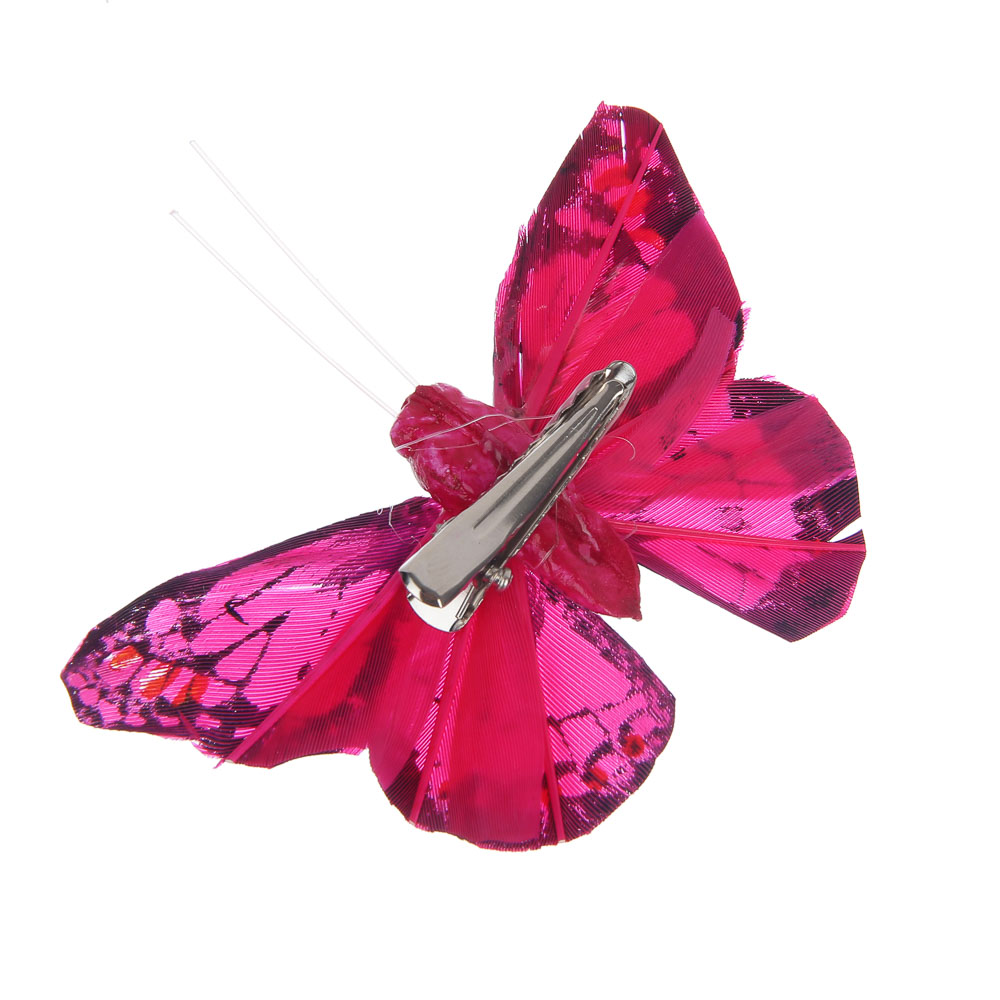 Бабочка декоративная на прищепке тм INBLOOM, набор 2шт, 8 см, перо, металл, арт.№ 153-199