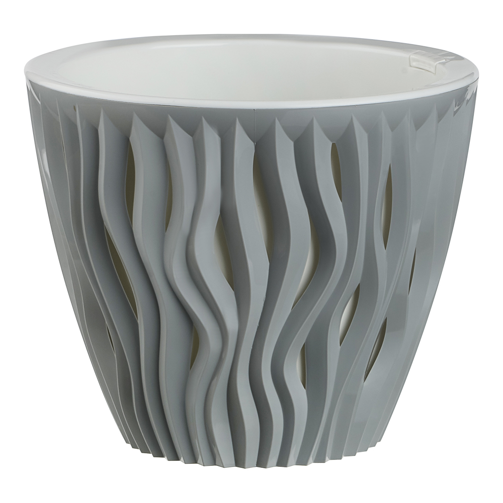 Кашпо для цветов со вставкой "Вдохновение" 4,5л, d21,5см; h17,9см, цвет серый жемчуг, арт.№ 164-420