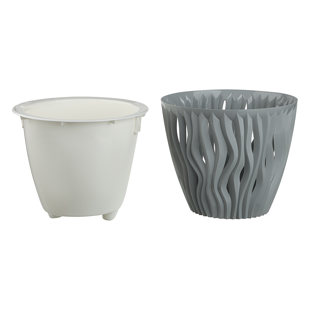 Кашпо для цветов со вставкой "Вдохновение" 4,5л, d21,5см; h17,9см, цвет серый жемчуг, арт.№ 164-420