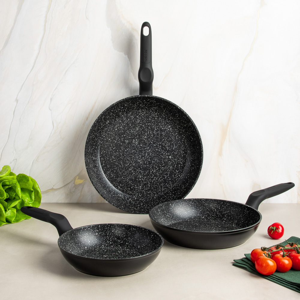 SATOSHI Стоун Набор сковород литых 3пр., d20, 24, 28см, антипригарное покрытие Мрамор, арт.№ 846-440