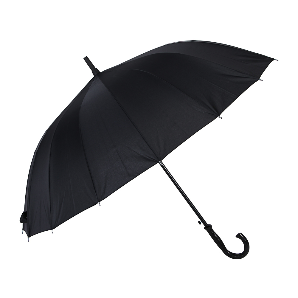 Зонт-трость универсальный, диаметр 115см, 16 спиц, металл, полиэстер, эпонж, черный, арт.№ 302-414