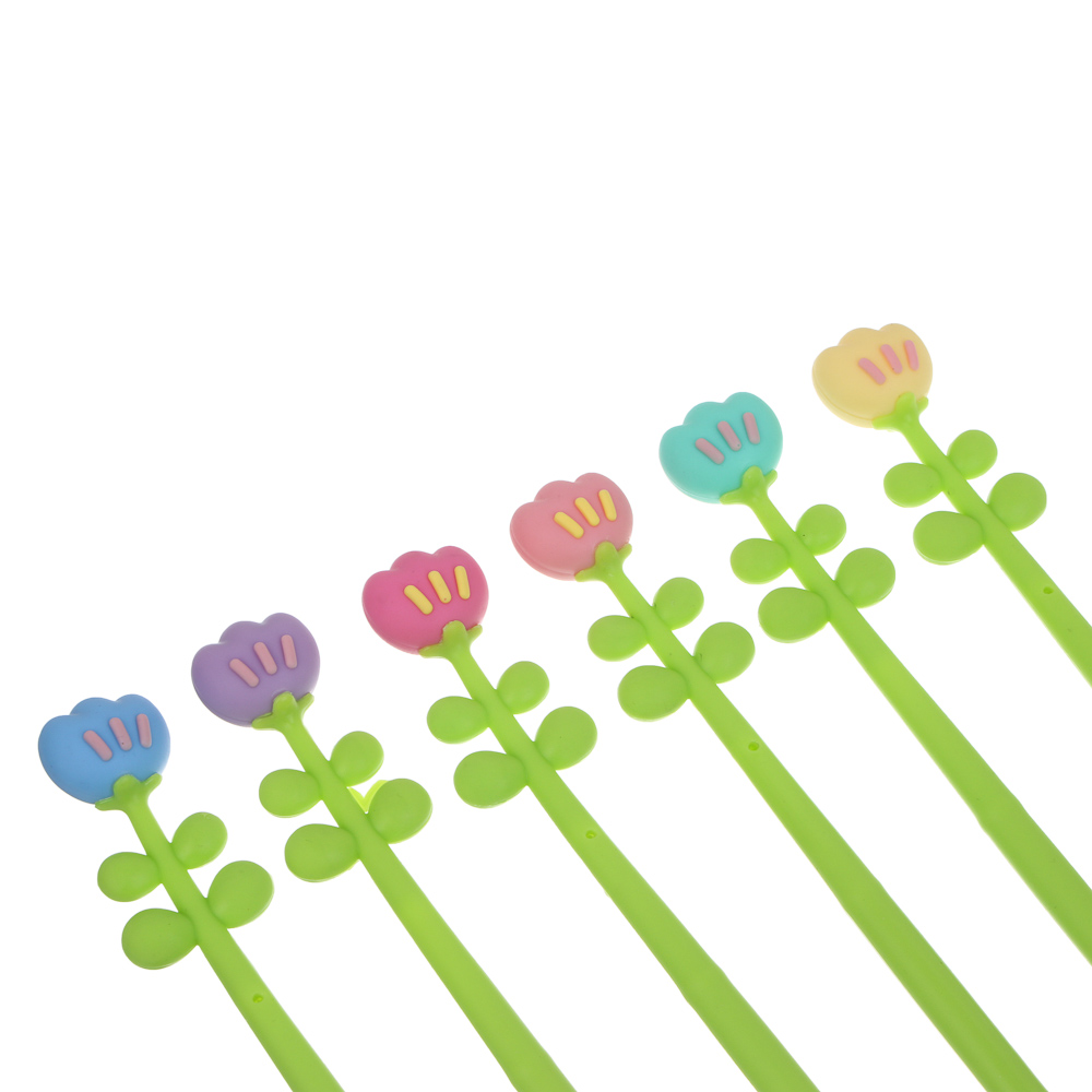 Ручка гелевая силиконовая синяя "Тюльпан", 6 видов, шоу-бокс, арт.№ 591-322