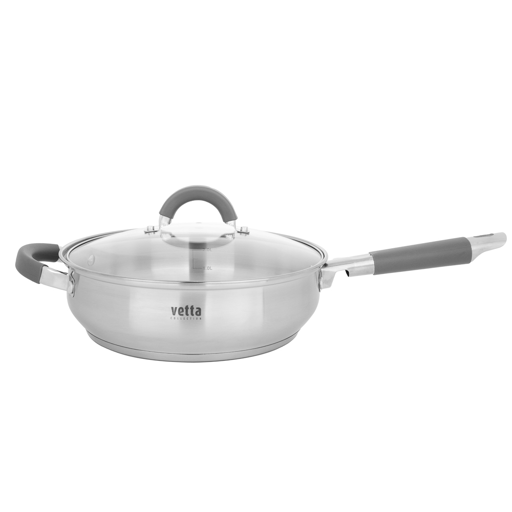 VETTA Вена Сковорода 24х7,5 см, объем 3,2 л, со стеклянной крышкой, индукция, арт.№ 822-144