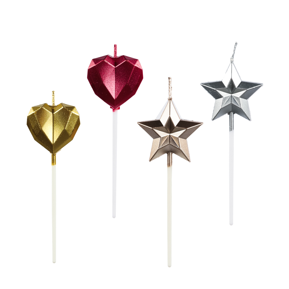 FNtastic Свеча для торта, сердечки, звездочки, 11 см, 4 цвета, парафин, арт.№ 506-202