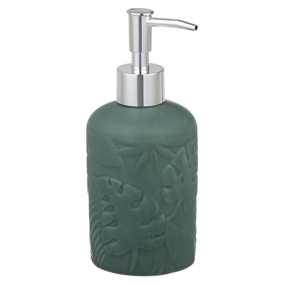 VETTA Дозатор для жидкого мыла, керамика, 17x7,5x7,5 см, листья, хаки, арт.№ 478-174