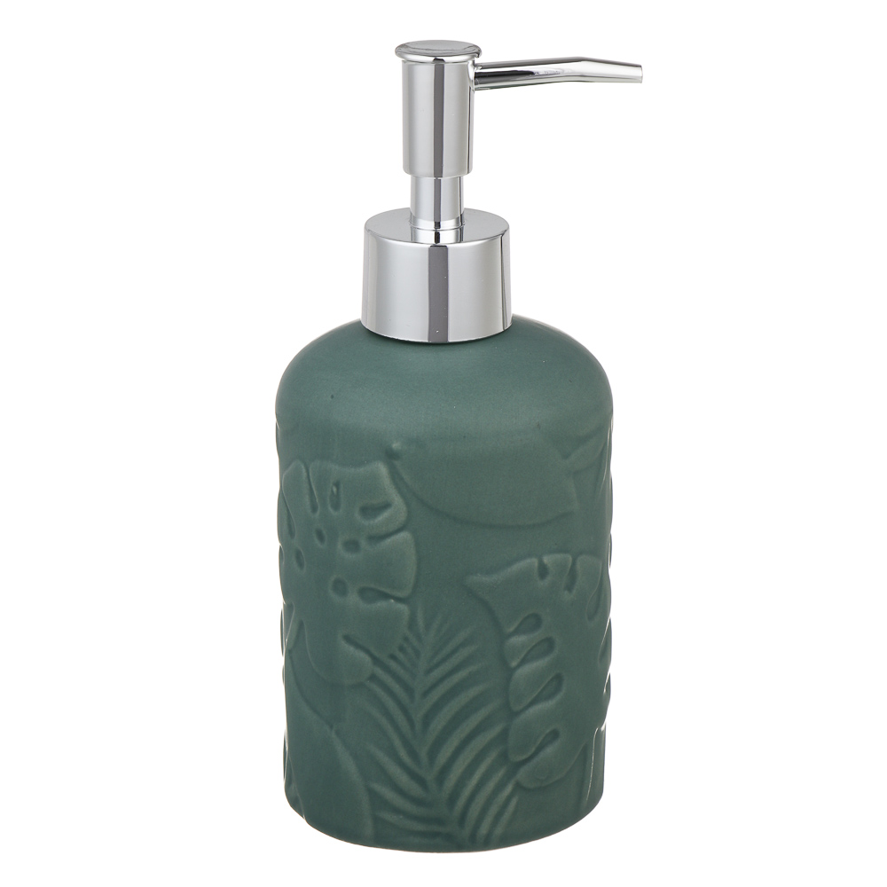 VETTA Дозатор для жидкого мыла, керамика, 17x7,5x7,5 см, листья, хаки, арт.№ 478-174