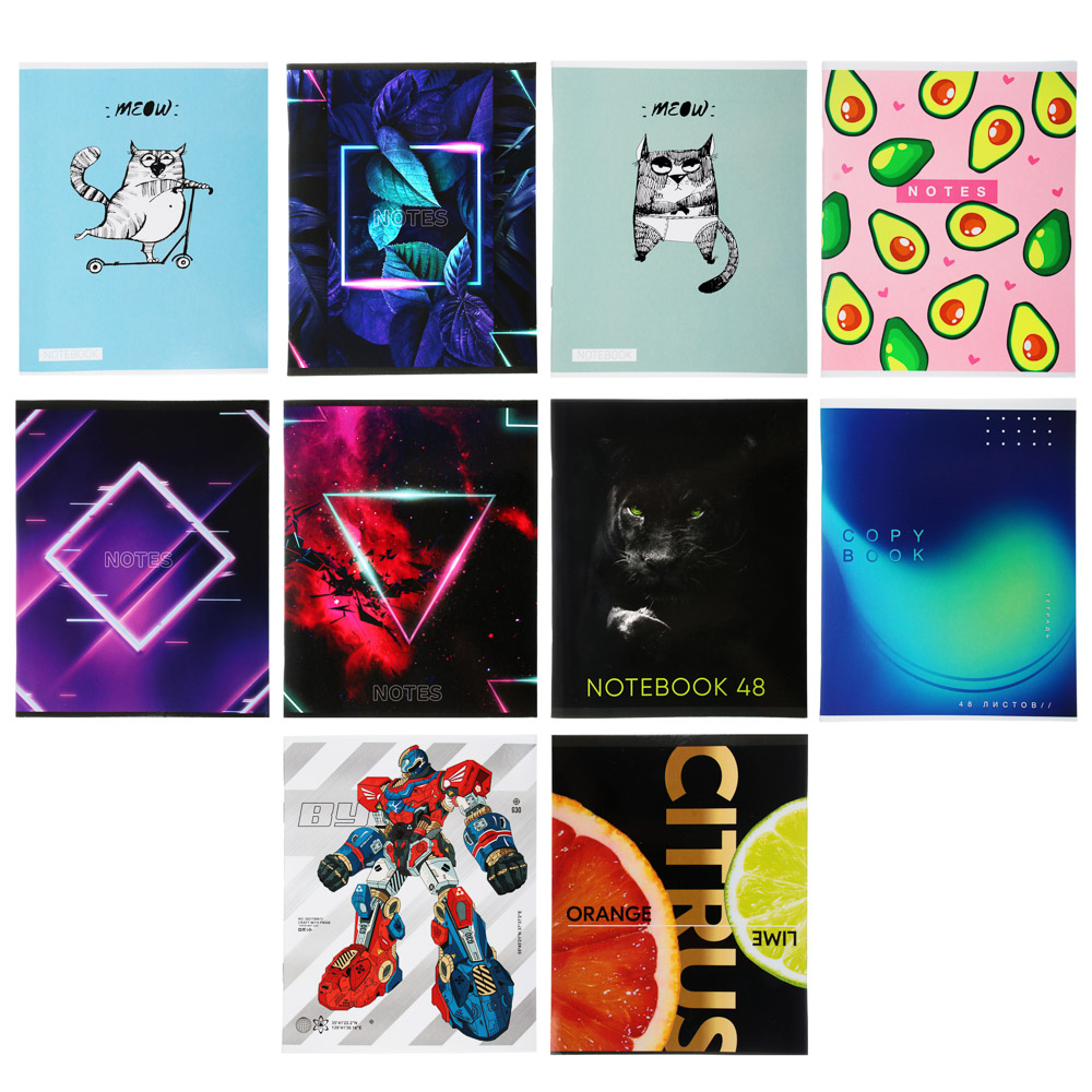 Тетрадь 48л. в клетку ПРЕМИУМ, офсет, обл.картон, скрепка, "Микс", эффекты, арт.№ 578-018