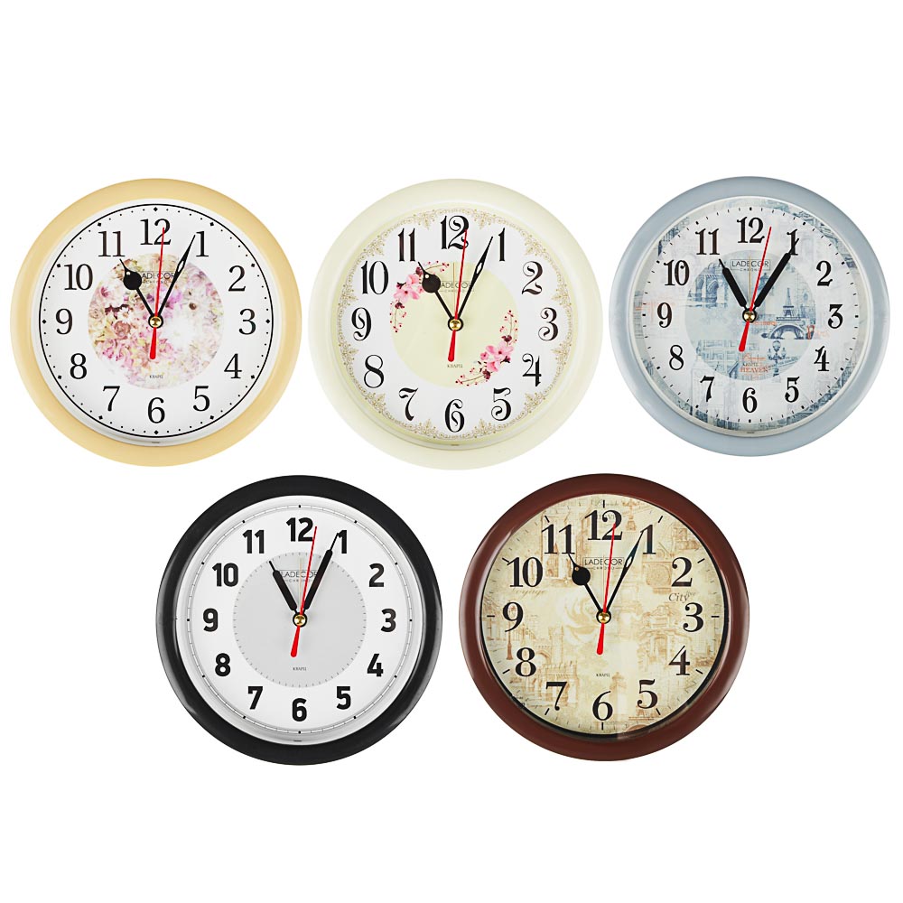 LADECOR CHRONO Будильник кварц d15см, пластик, 15,3х15,3х4см, 5 дизайнов, арт.№ 529-166