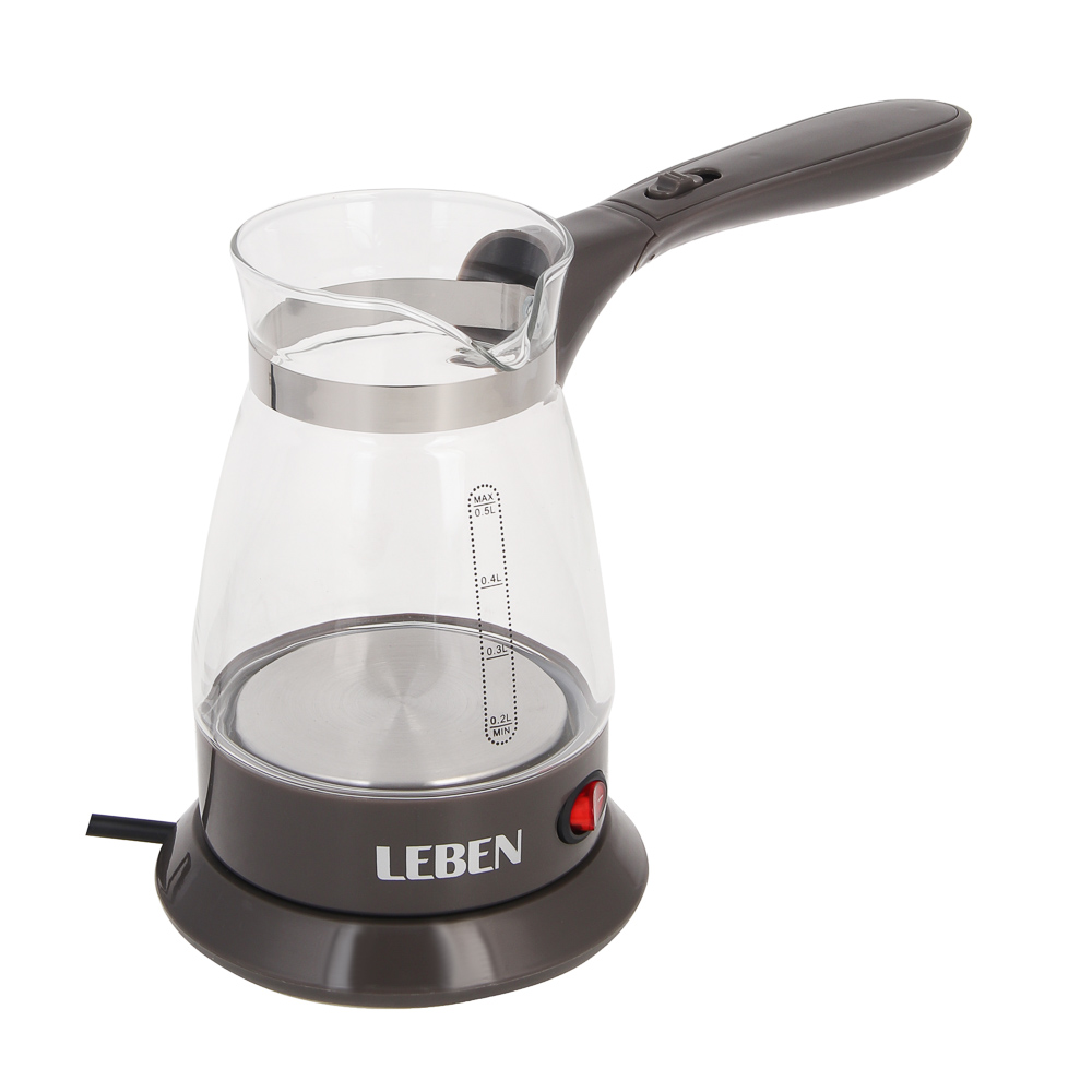 LEBEN Турка стеклянная на подставке 0,5л, 500Вт, складная ручка, 220в, арт.№ 286-048