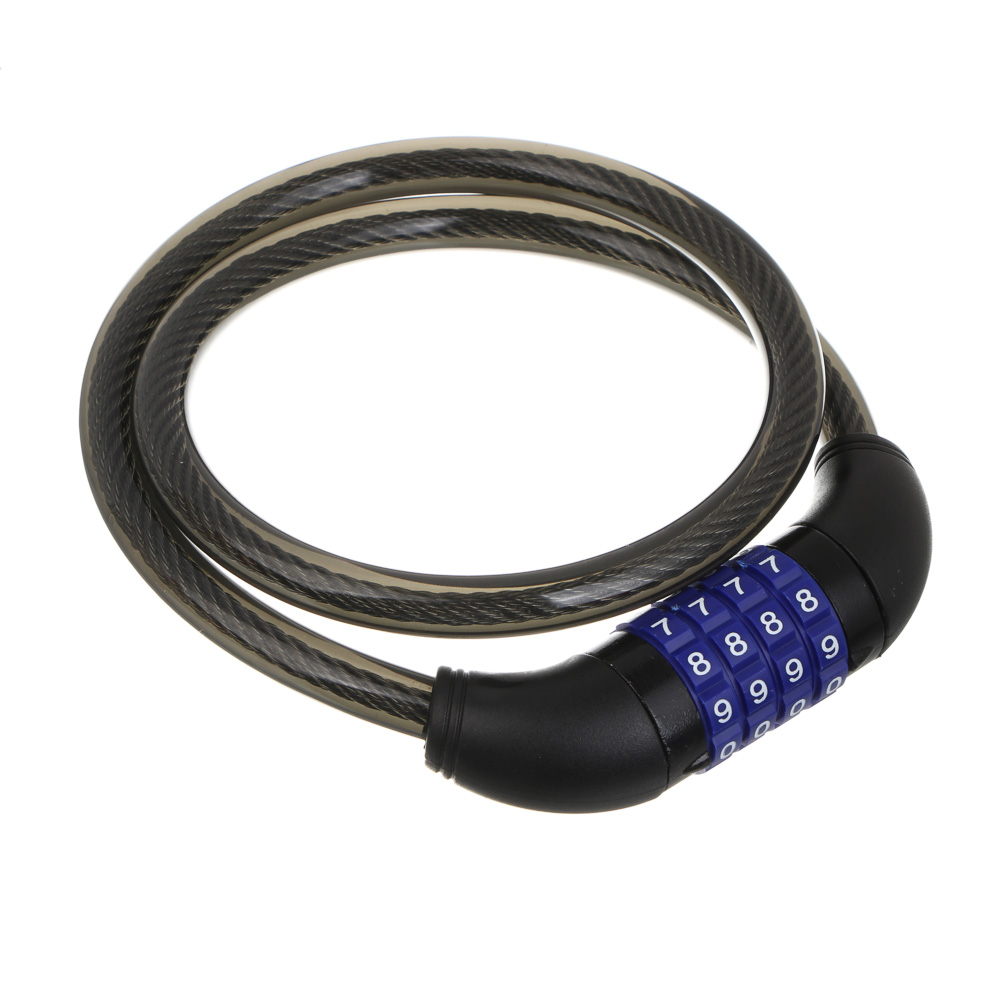 Замок велосипедный тм BY SPORT, противоугонный, тросовый, кодовый, 800х12мм, металл, пластик, черный, арт.№ 468-112