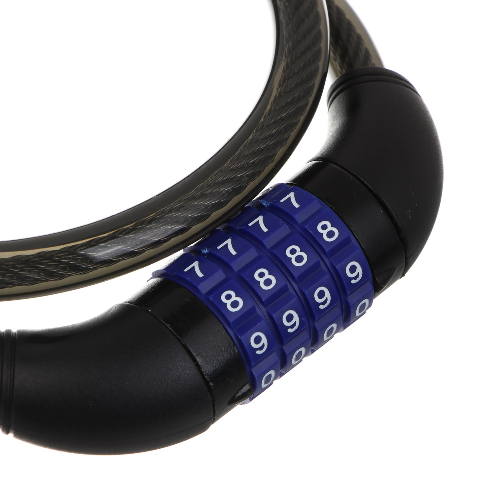 Замок велосипедный тм BY SPORT, противоугонный, тросовый, кодовый, 800х12мм, металл, пластик, черный, арт.№ 468-112