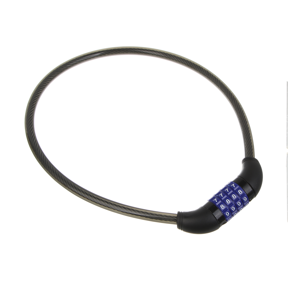 Замок велосипедный тм BY SPORT, противоугонный, тросовый, кодовый, 800х12мм, металл, пластик, черный, арт.№ 468-112