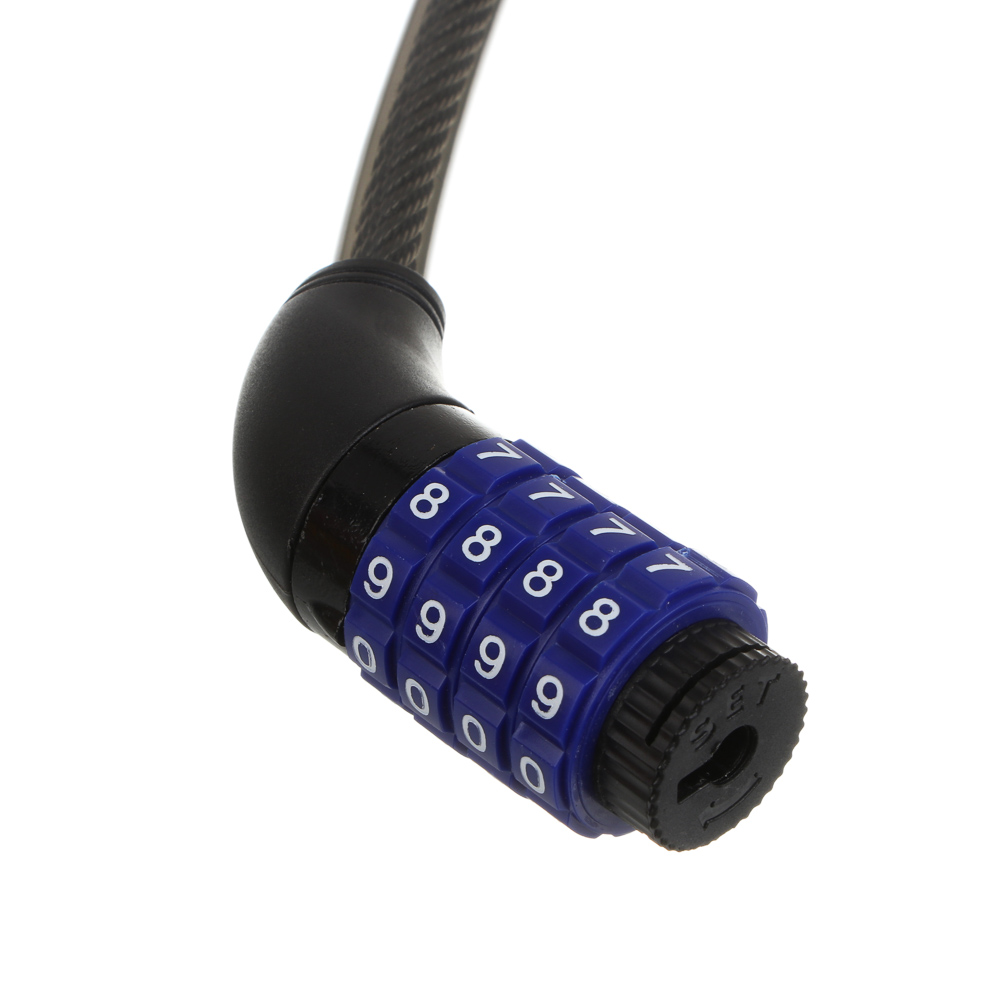 Замок велосипедный тм BY SPORT, противоугонный, тросовый, кодовый, 800х12мм, металл, пластик, черный, арт.№ 468-112