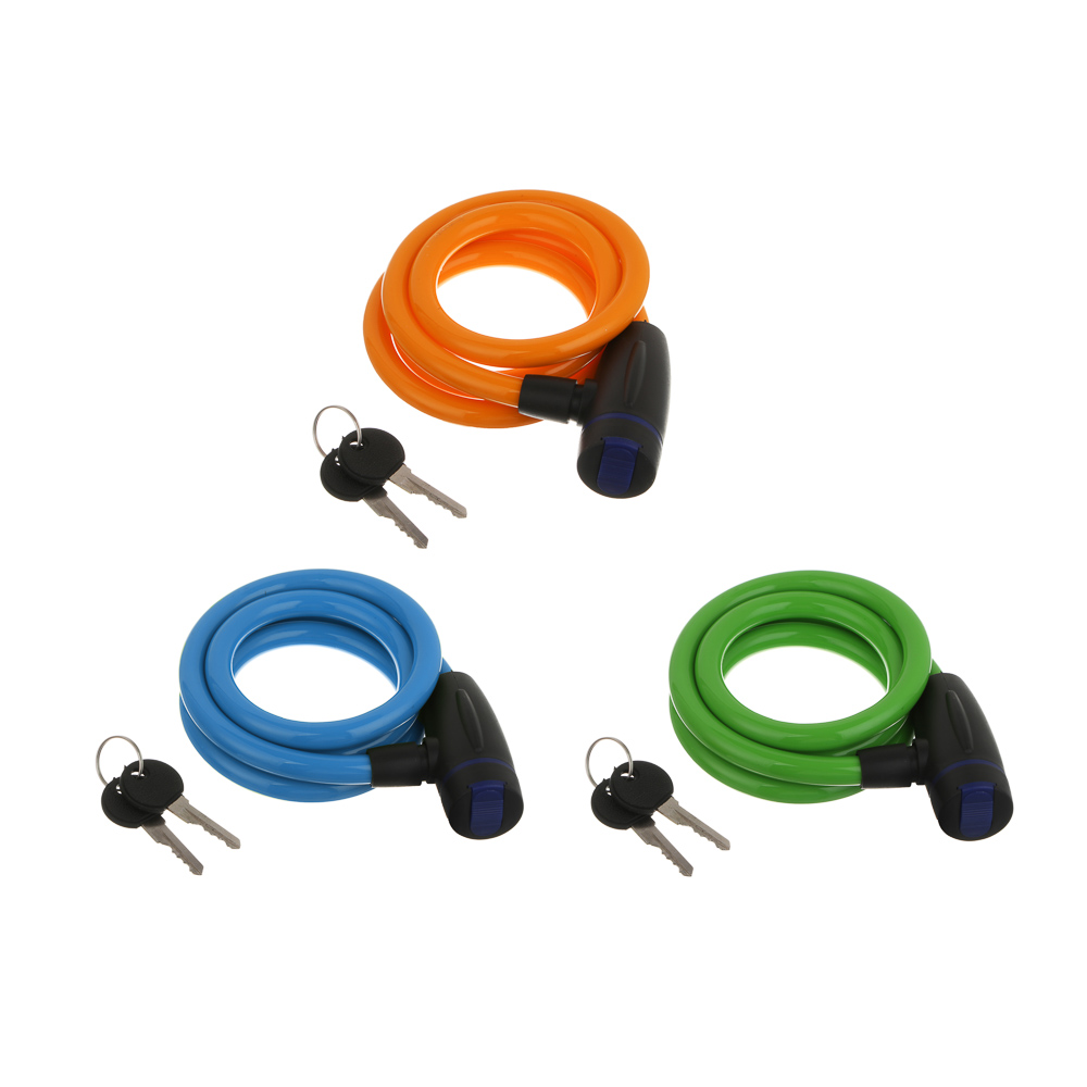 Замок велосипедный тм BY SPORT, противоугонный, тросовый, 1200х12мм, металл, пластик, 3 цвета, арт.№ 468-115