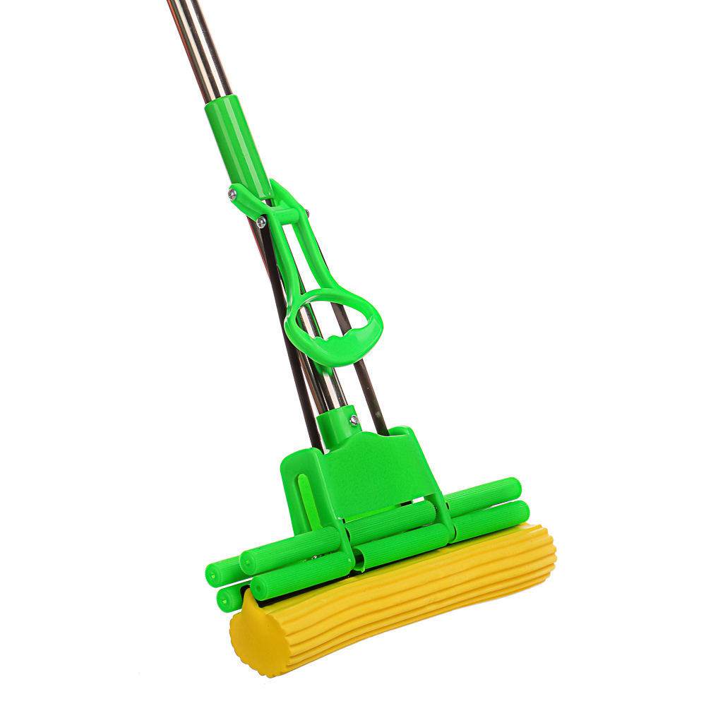 Швабра с отжимом и сменной насадкой ПВА тм VETTA, телеск.ручка 78-110см, нерж. сталь, 2 ряда роликов, арт.№ 444-166