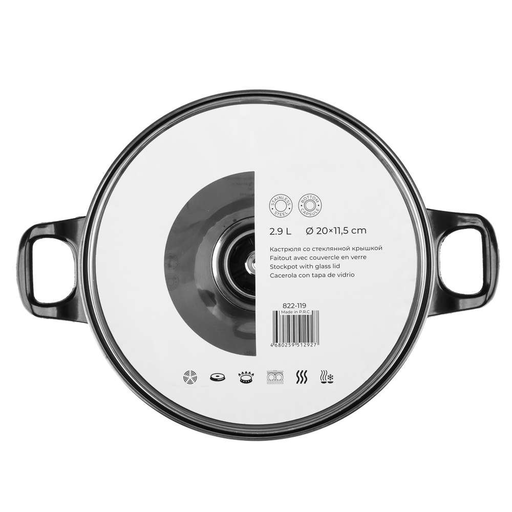 Стрейтон Кастрюля 20х11,5см, 2,9л, со стекл. крышкой, арт.№ 822-119