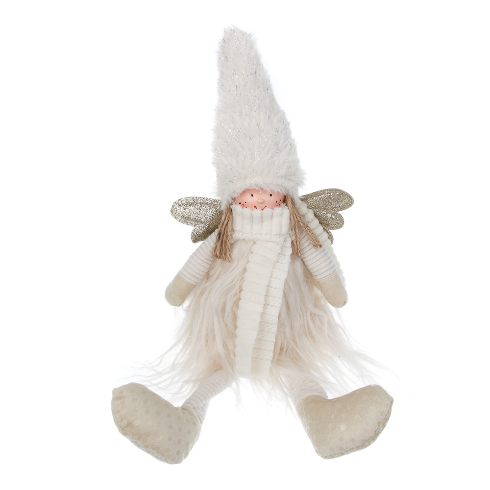 СНОУ БУМ Сувенир Ангелочек 21+13 см, полиэстер, белый, золото, арт.№ 140-129