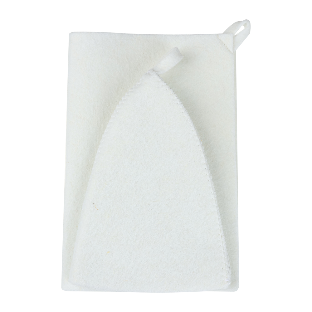 Набор банный ЭКОНОМ 2 предмета без вышивки (шапка, коврик) в пакете, войлок белый/серый, арт.№ 364-294