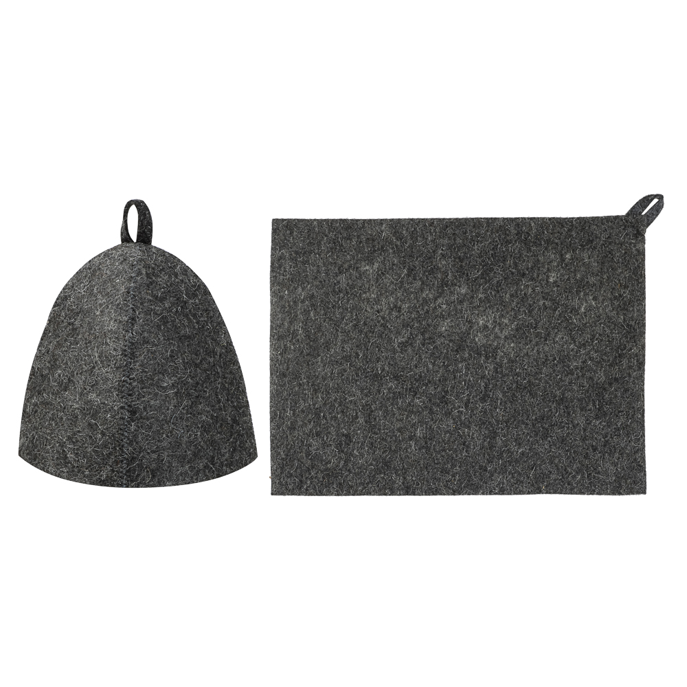 Набор банный ЭКОНОМ 2 предмета без вышивки (шапка, коврик) в пакете, войлок белый/серый, арт.№ 364-294