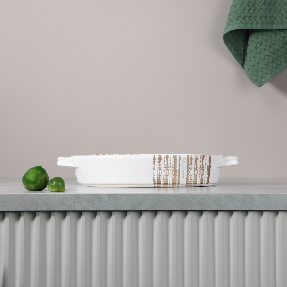 MILLIMI Форма для запекания и сервировки овальная с ручками, керамика, 31х20,5х5 см, объем 1,1 л, белая, арт.№ 826-387