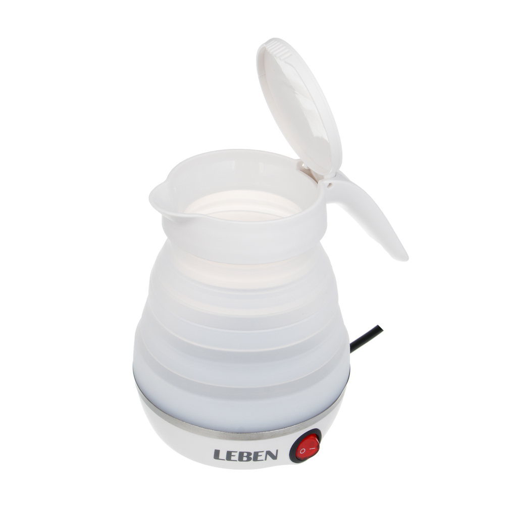Чайник электрический тм LEBEN 600мл, 600Вт, складной, силикон, пластик, белый, арт.№ 291-109