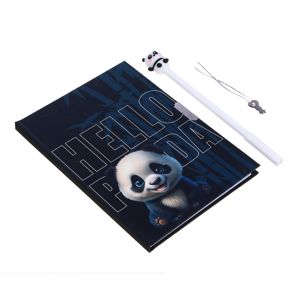 Записная книжка, 13х18 см, с замком, "Панда/Капибара", с фигурной ручкой, в коробке, арт.№ 524-297