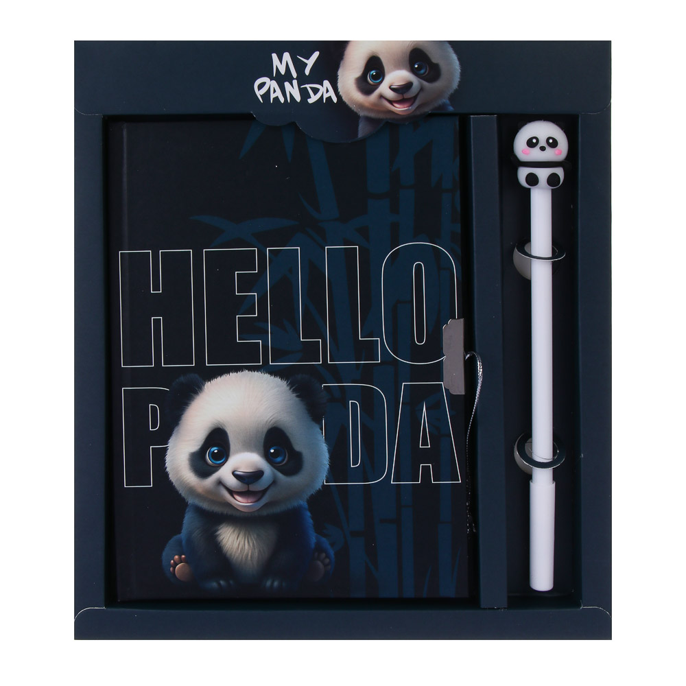 Записная книжка, 13х18 см, с замком, "Панда/Капибара", с фигурной ручкой, в коробке, арт.№ 524-297