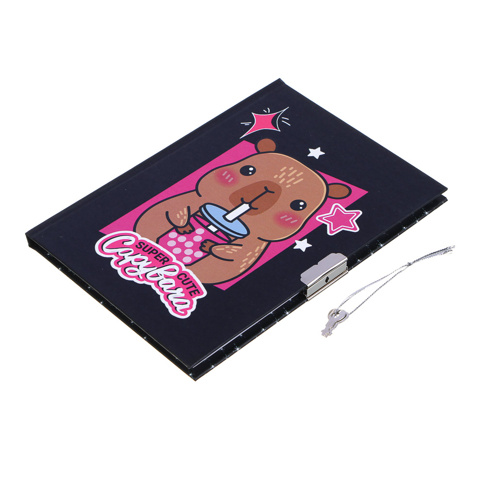 Записная книжка, 13х18 см, с замком, "Панда/Капибара", с фигурной ручкой, в коробке, арт.№ 524-297