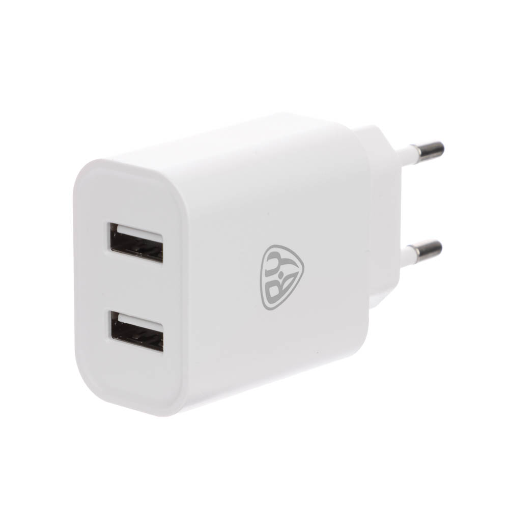 Сетевое зарядное устройство BY Double 10Вт, 2xUSB, 2А, 5В,110-240В, 50-60Гц, пластик белый, арт.№ 916-258