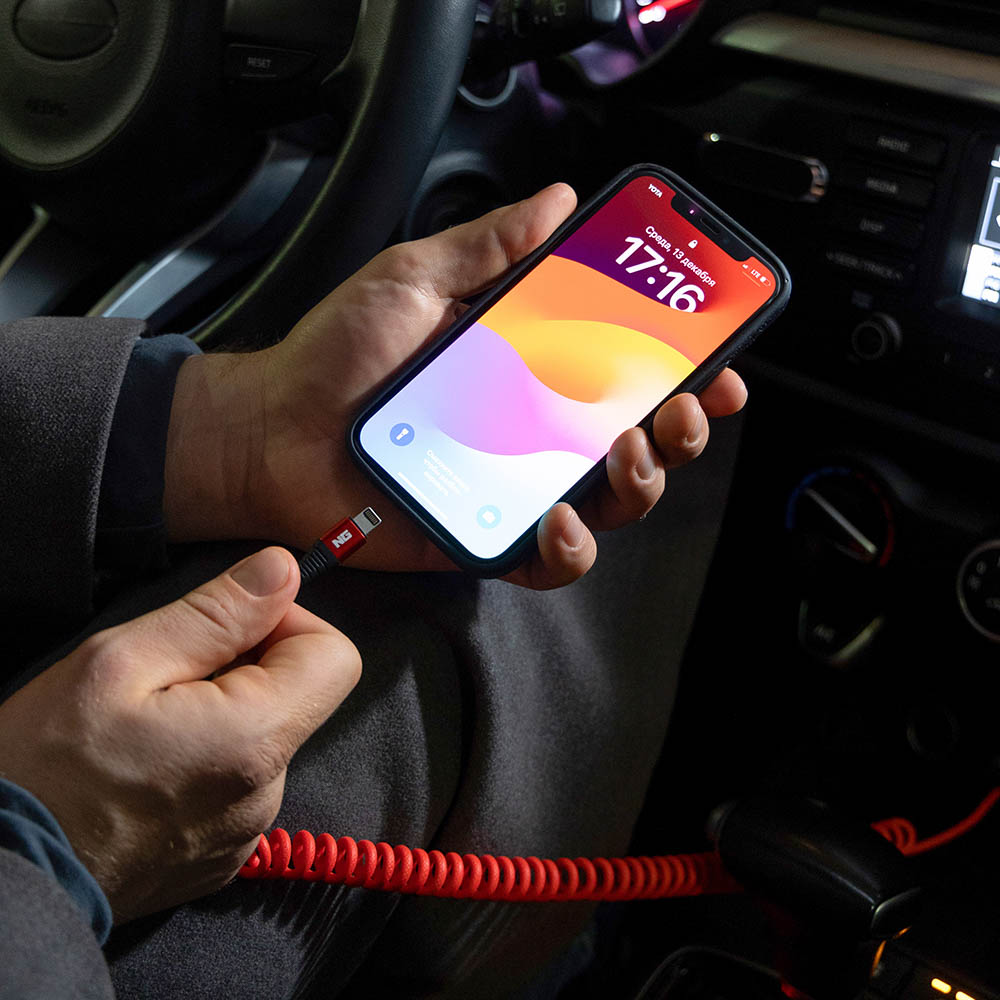 NG Кабель для зарядки Спираль iP, 2 м, 2.4А, быстрая зарядка, 3 цвета, арт.№ 788-041