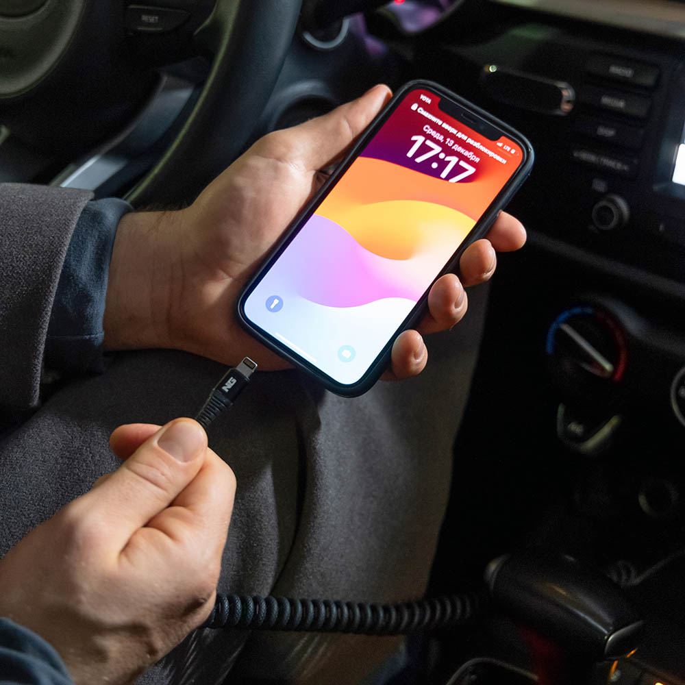 NG Кабель для зарядки Спираль iP, 2 м, 2.4А, быстрая зарядка, 3 цвета, арт.№ 788-041