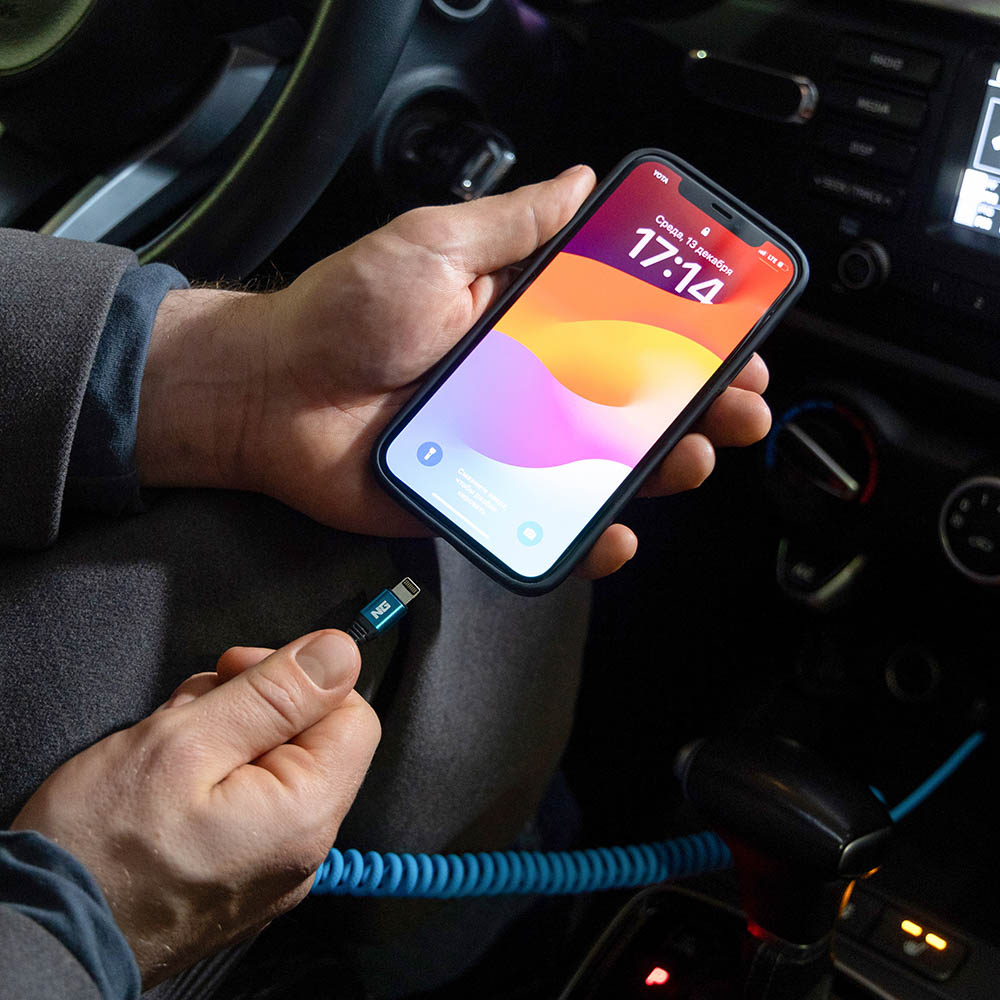 NG Кабель для зарядки Спираль iP, 2 м, 2.4А, быстрая зарядка, 3 цвета, арт.№ 788-041