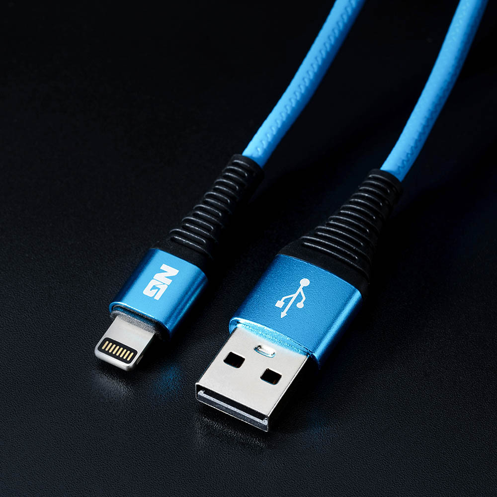 NG Кабель для зарядки Спираль iP, 2 м, 2.4А, быстрая зарядка, 3 цвета, арт.№ 788-041