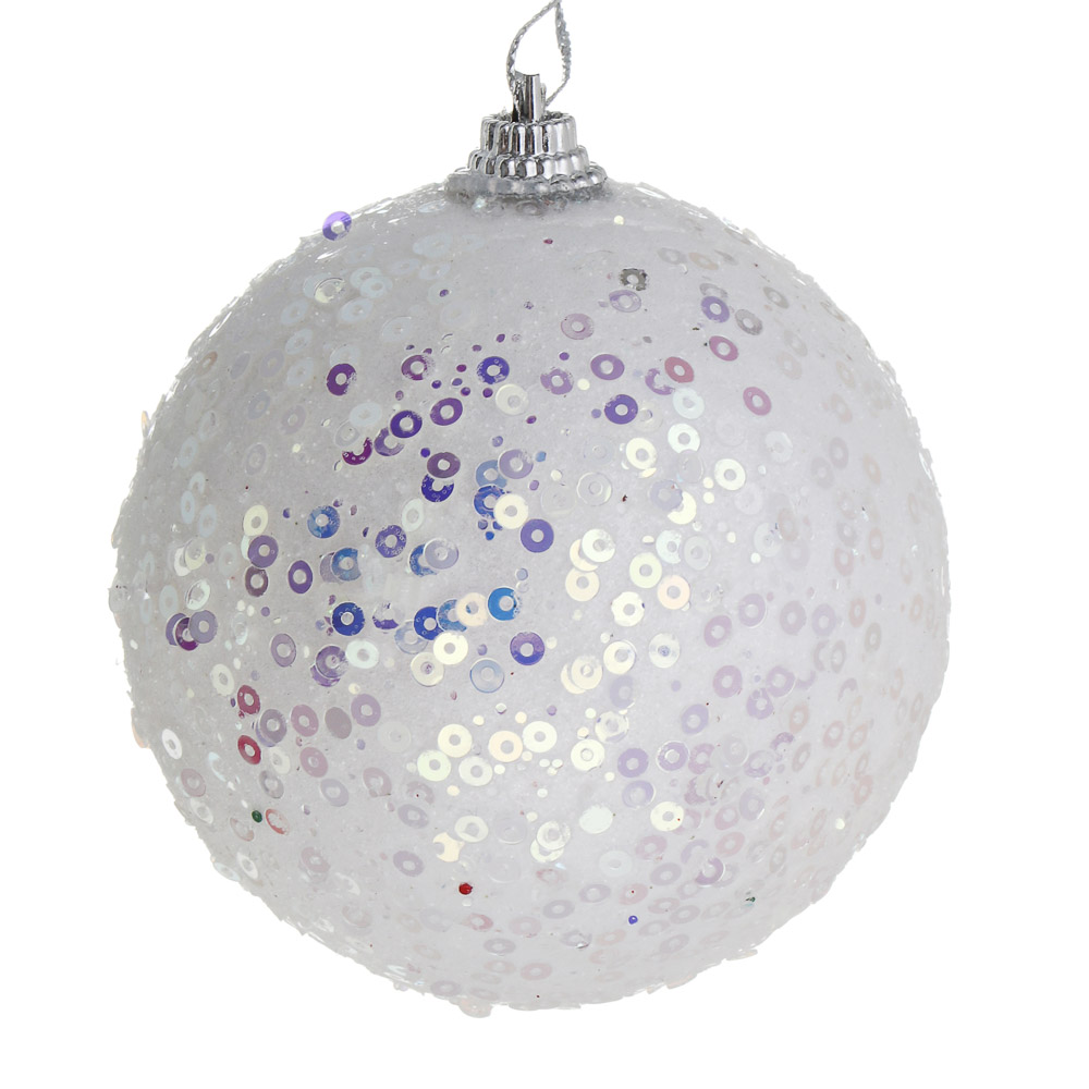 СНОУ БУМ Елочная игрушка шар, диаметр 8 см, белый с пайетками, пластик, арт.№ 373-623