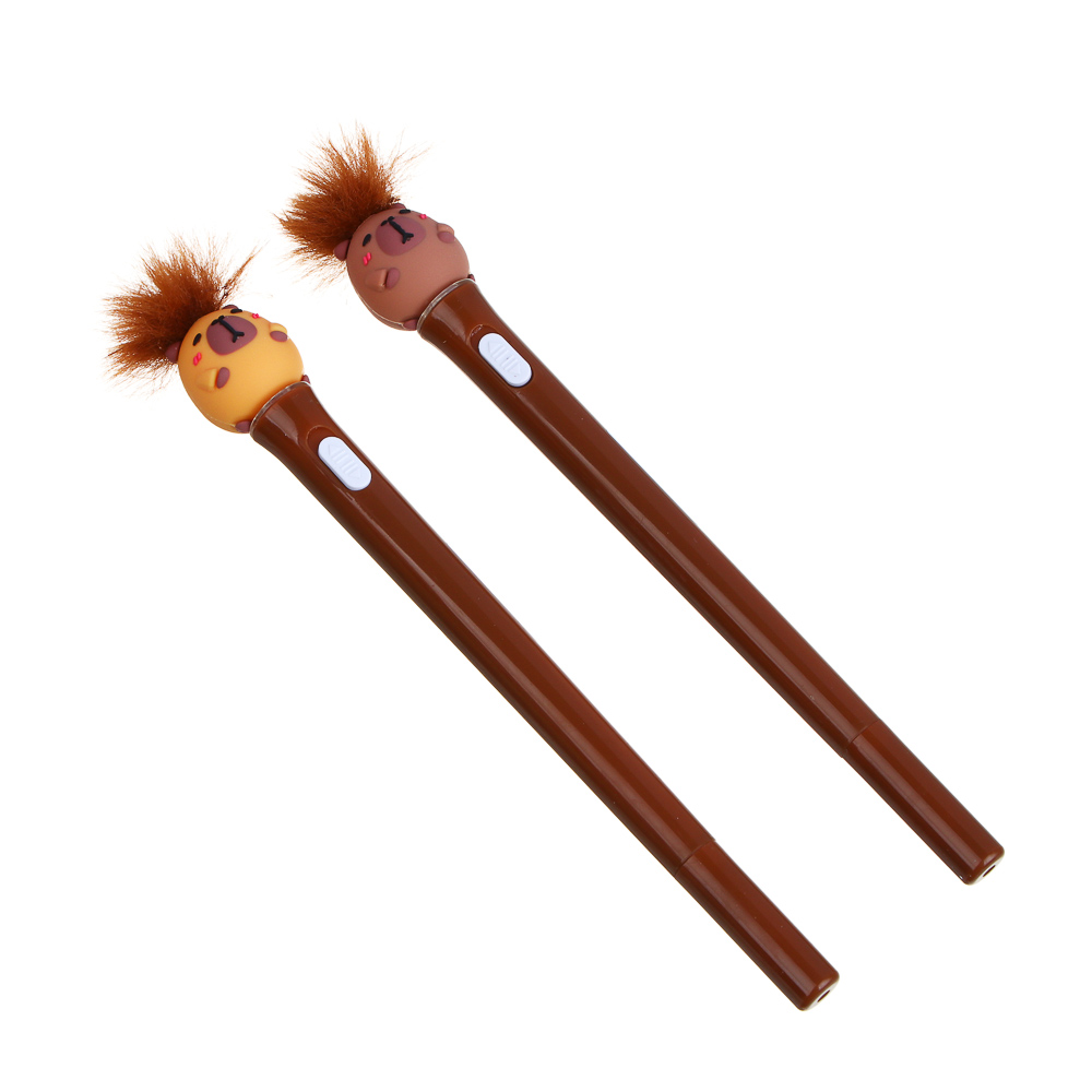 Ручка шариковая синяя с подсветкой и фигуркой "Капибара", 2 дизайна, шоу-бокс, арт.№ 591-248